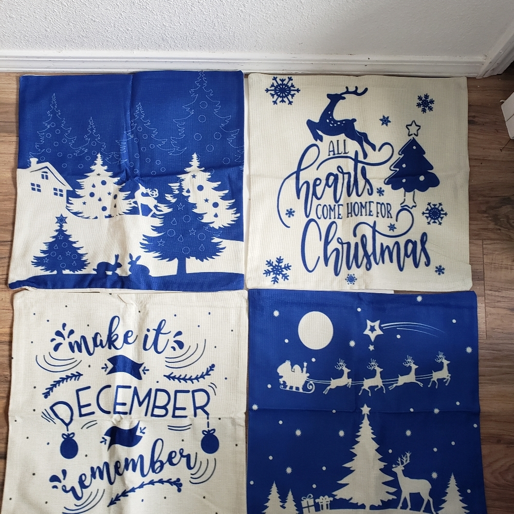 NEW Set 4 Christmas Holidays Zipper Throw Pillow Cover Cases Farmhouse 18"x18"